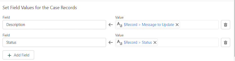 Updating Description and Status fields for the Case records.