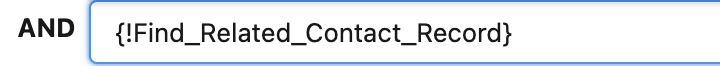 Your condition should look like the image: {!Find_Related_Contact_Record} with no period