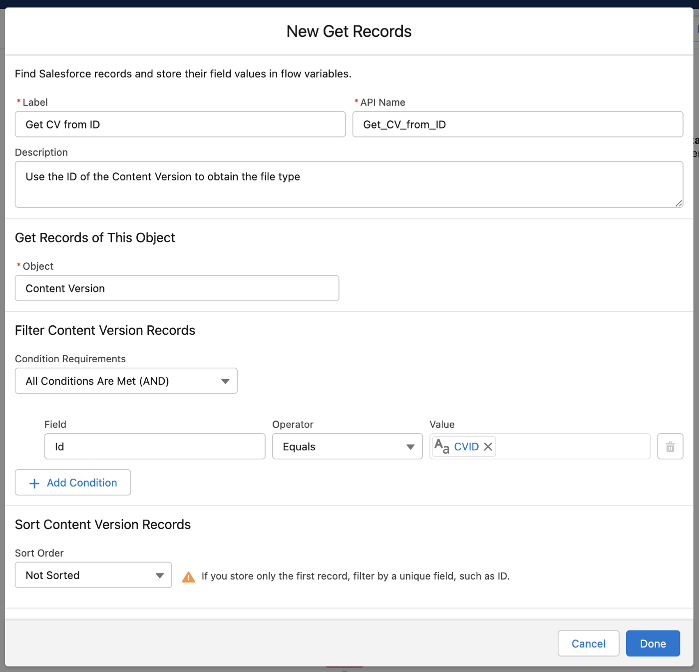 Finding the Content Version record for the CVID in this loop