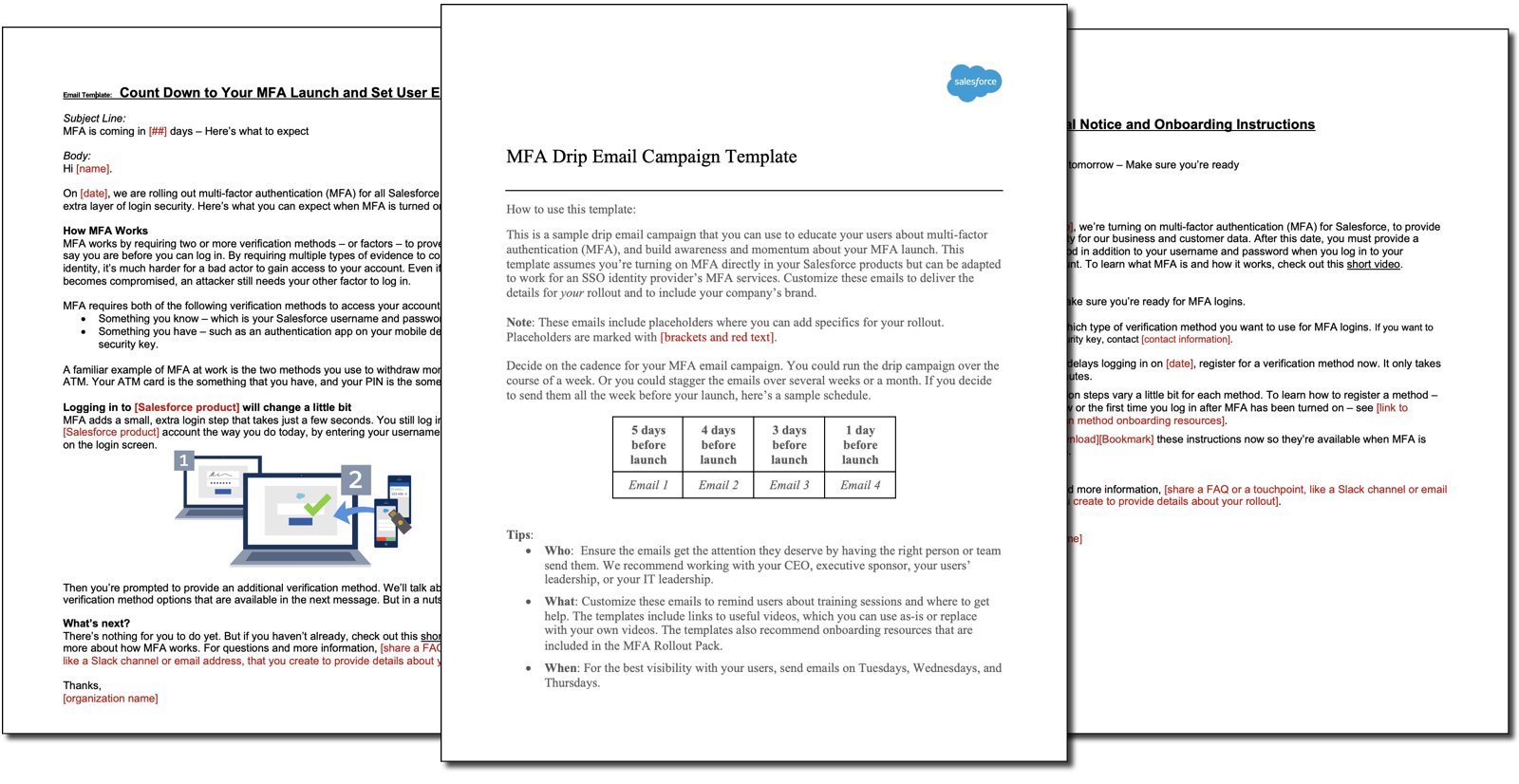 Email templates provided in the MFA Rollout Pack