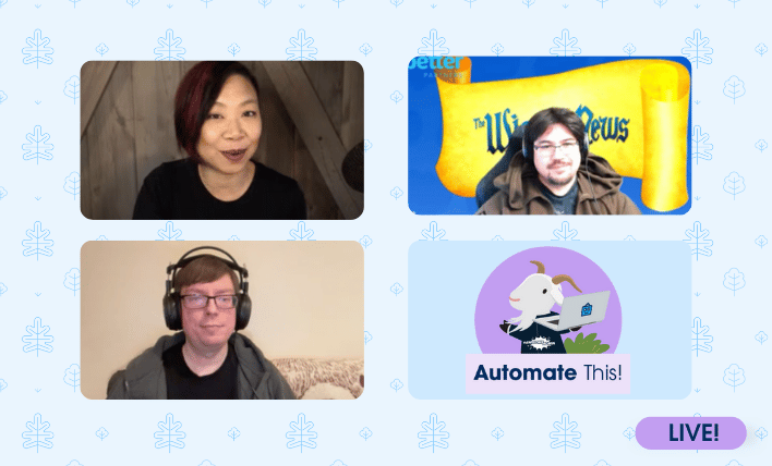 Jennifer Lee, Brian Kwong, and Mark Ross in a new episode of Automate This!