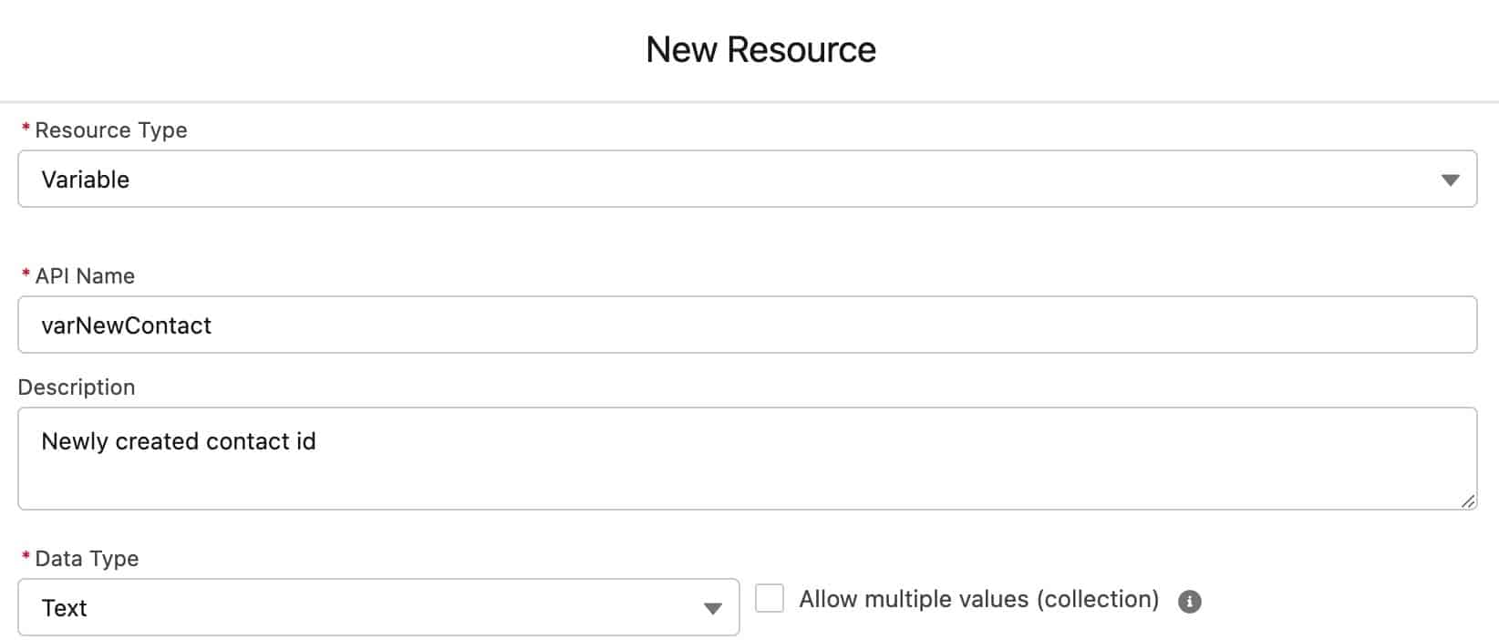 Configured varNewContact variable