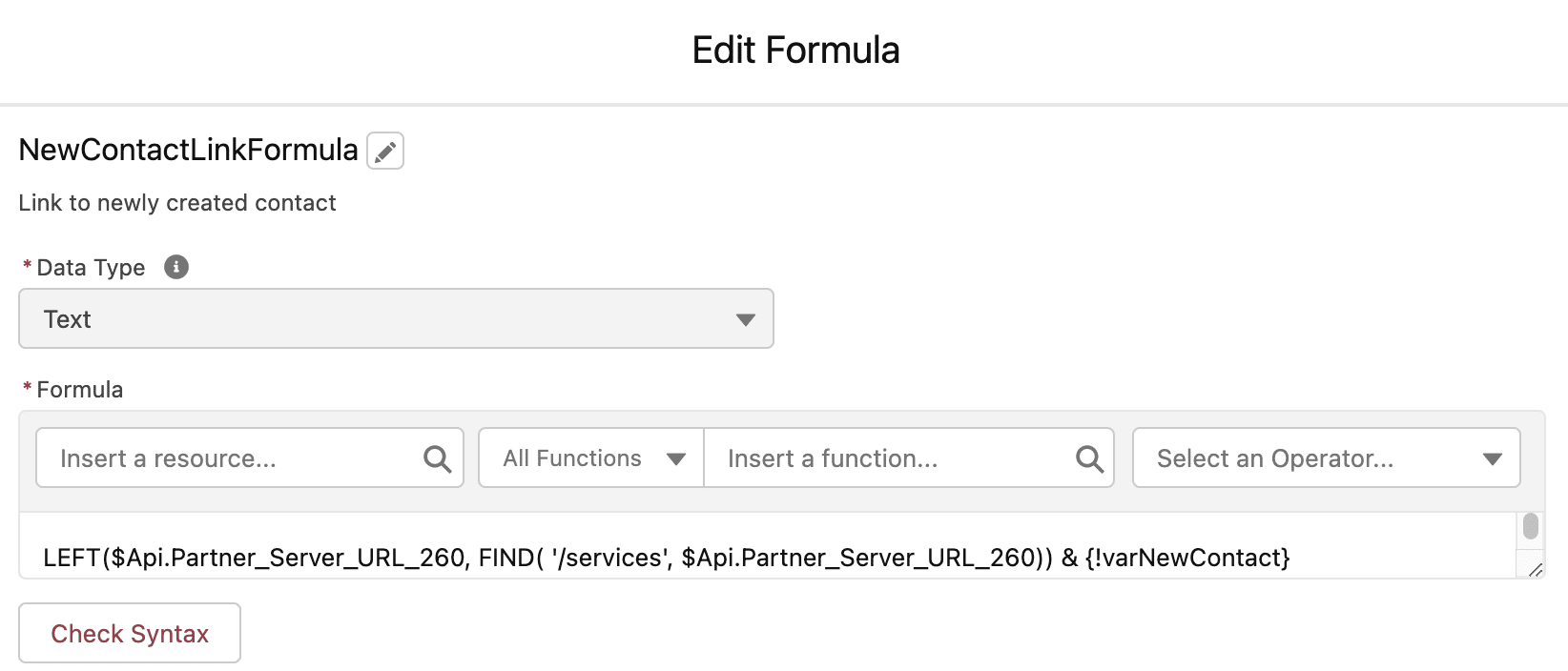 Configured formula resource to configure the dynamic URL to the contact record