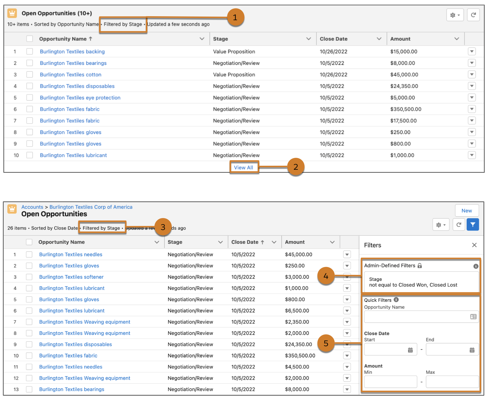 Dynamic related lists filter panel 