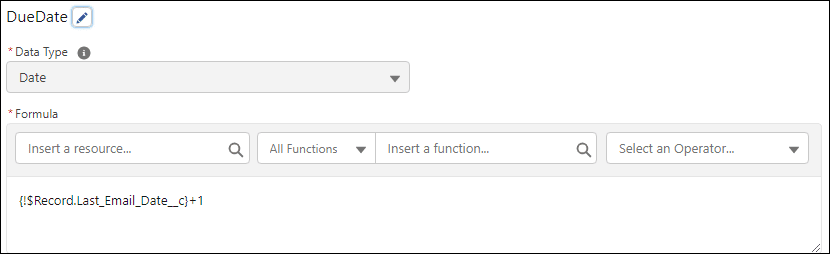 We created a formula within the flow for the Due Date to take the value from the Last Email Date field on the case and add 1 day: {!$Record.Last_Email_Date__c}+1