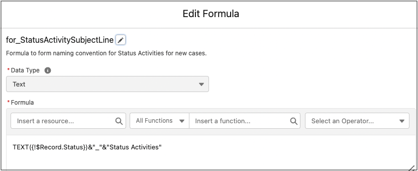 Formula Variable to set the naming convention for the Task subject line