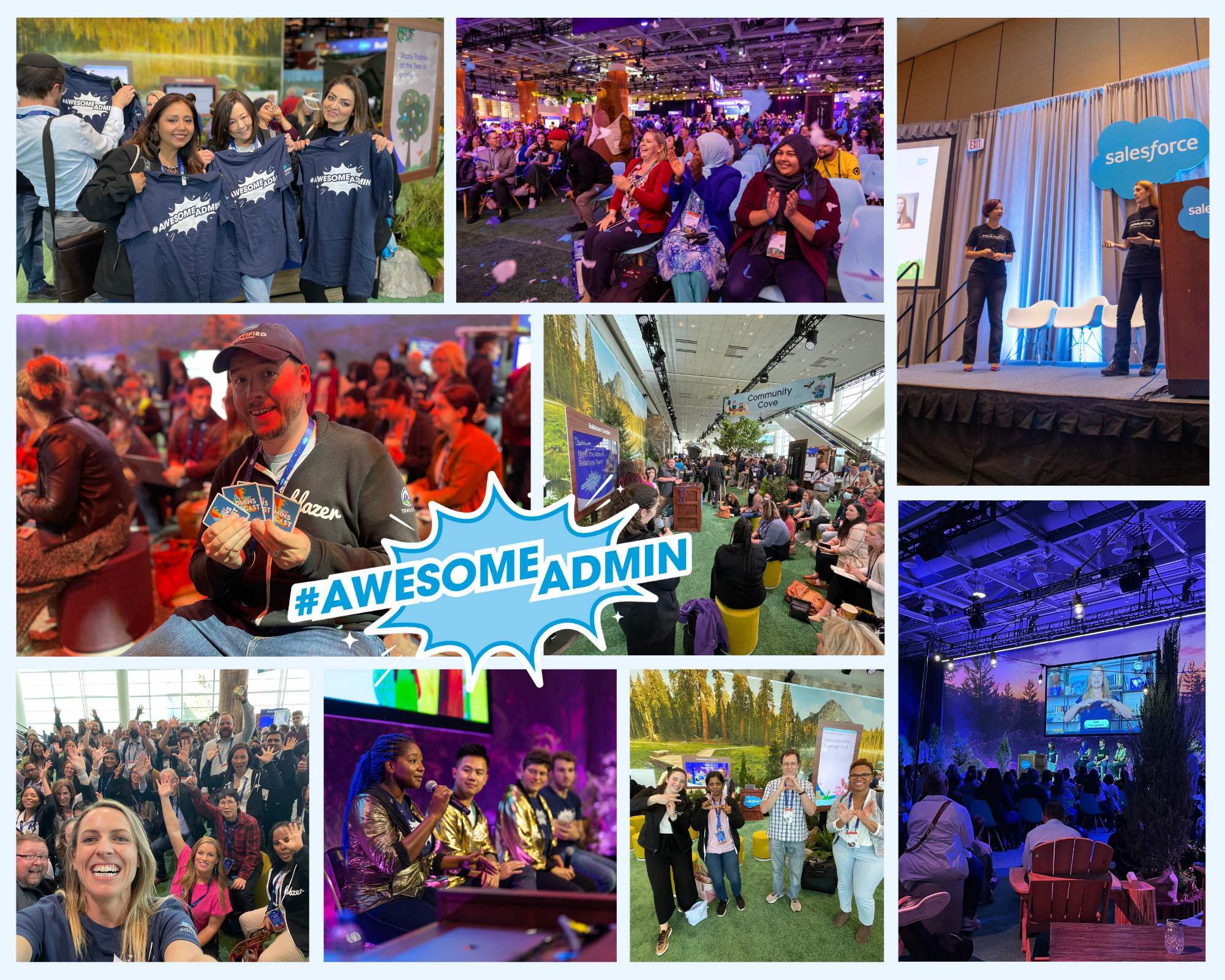 Collage of Salesforce Admins at Salesforce events. 