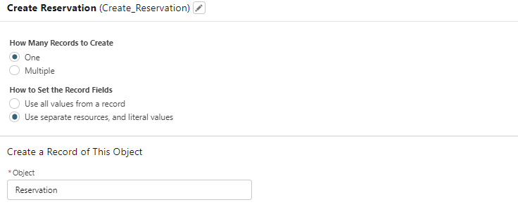 Create Record screen, with field values mapped to values inputed by the Site User in the screen flow