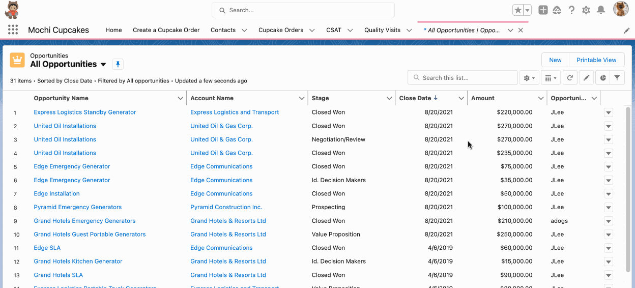 Opportunity name is overridden to that of the standard naming convention