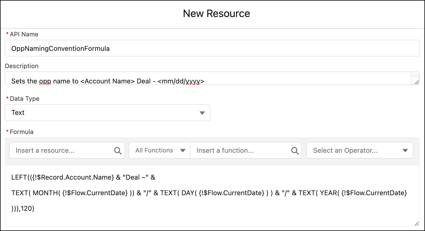 Configured formula resource for the standard naming convention