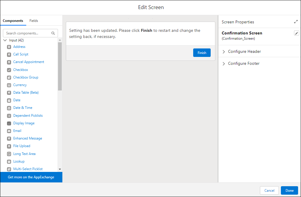 Screen element informing the user the setting has been updated