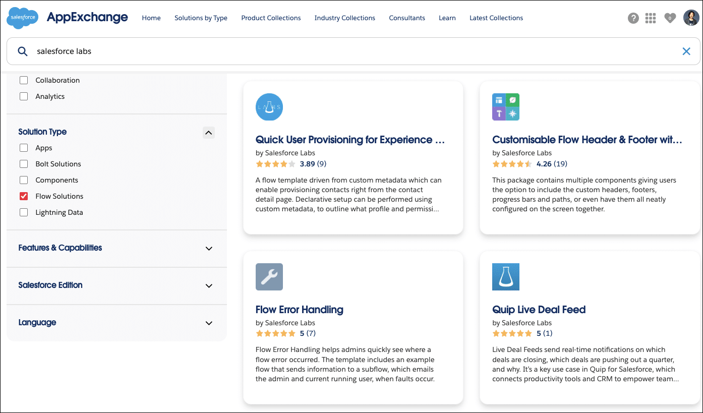 Salesforce Labs Flow Solutions on the AppExchange