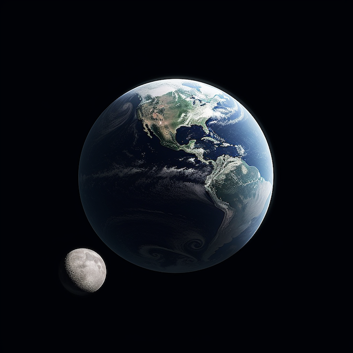 The moon in front of Earth.