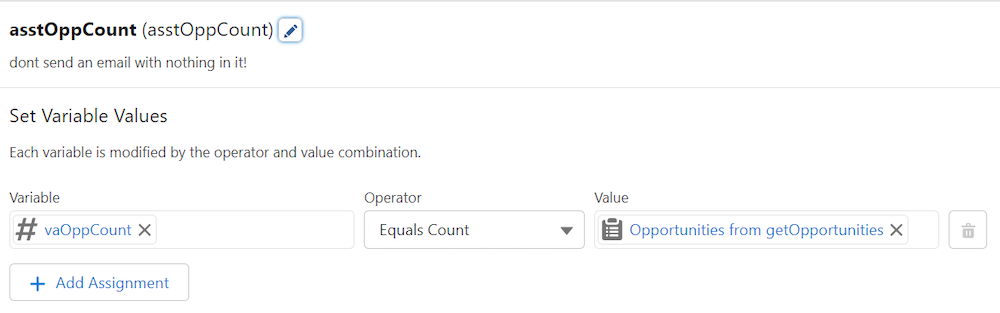 Assignment element configuration.