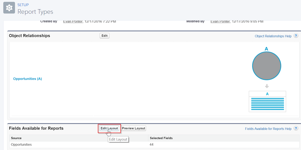 Editing the layout for the report type. 