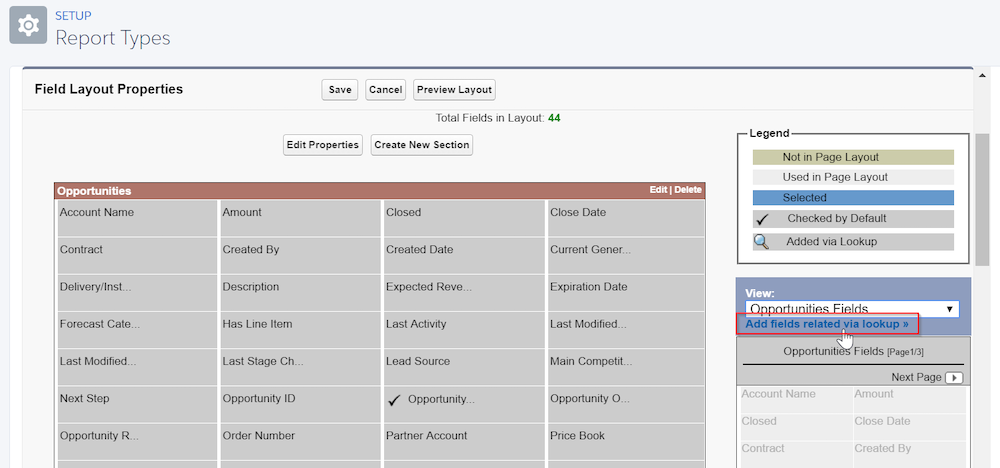 Filed layout properties. 