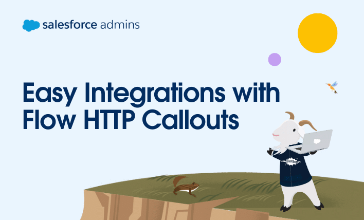 Cloudy standing near a cliff and text that says, "Easy Integrations with Flow HTTP Callouts."