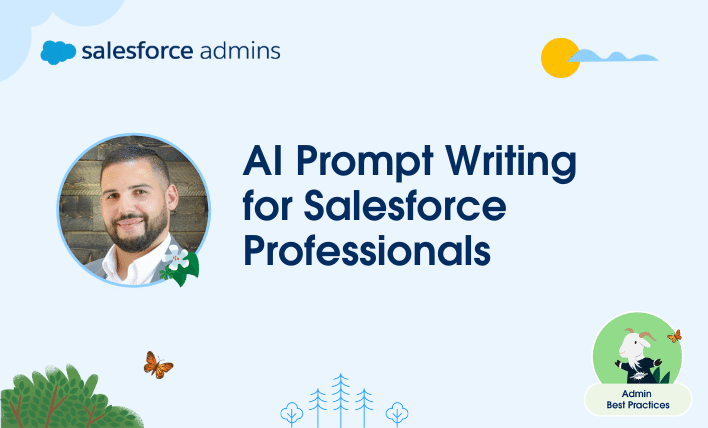 Headshot of Tom Hoffman next to text that says, "AI Prompt Writing for Salesforce Professionals."