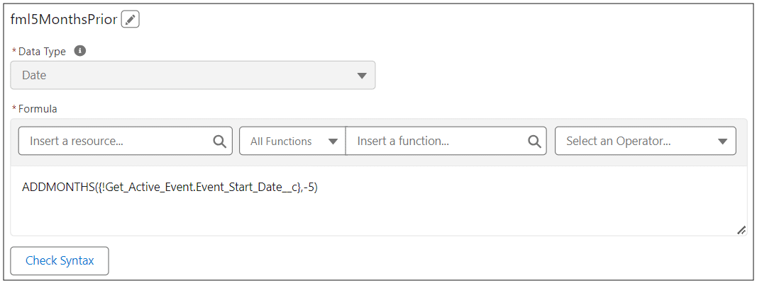 Flow formula with API name “fml5MonthsPrior”.