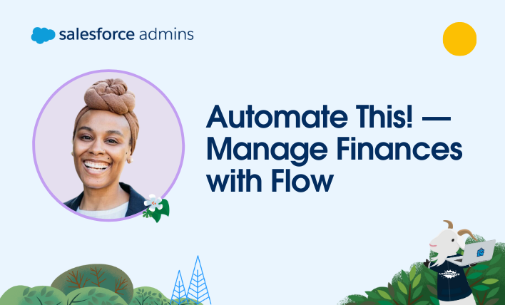 Headshot of Kenya Shakir next to text that says, "Automate This! — Manage Finances with Flow."