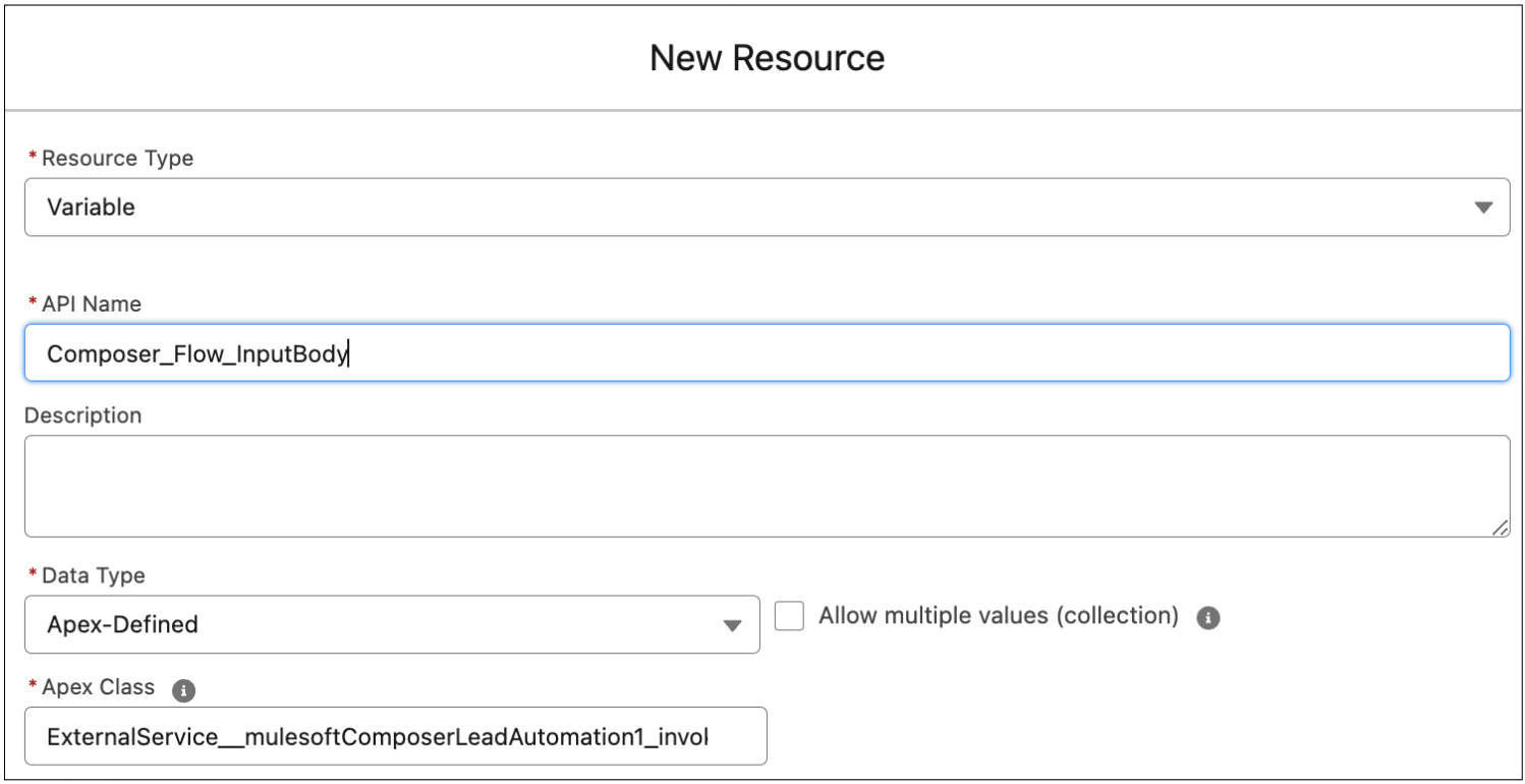 Create an Apex-defined variable resource.