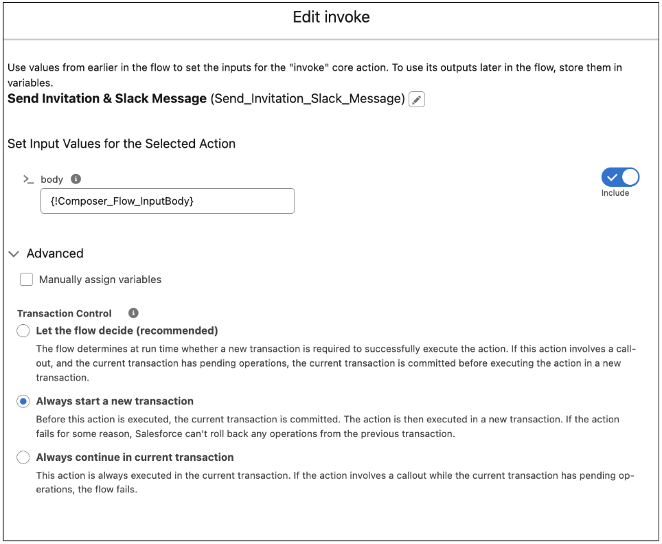 Send data in variable to the MuleSoft Composer flow.