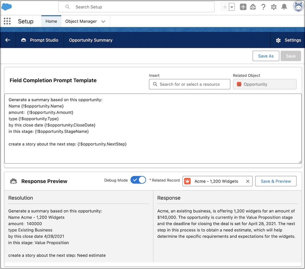 Prompt Builder interface on desktop showing inputs and generated response.