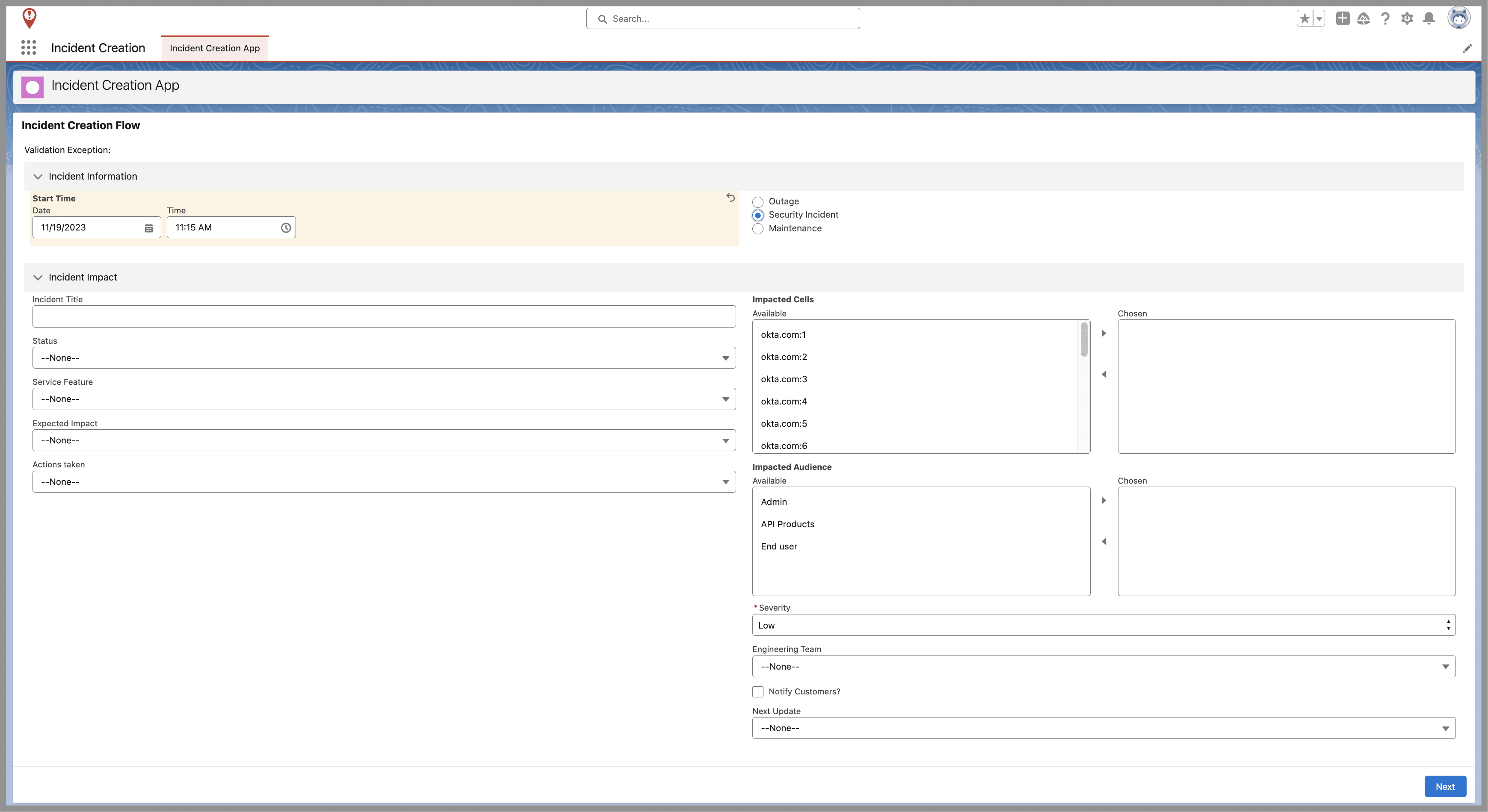 Create Security Incident record page in Lightning.