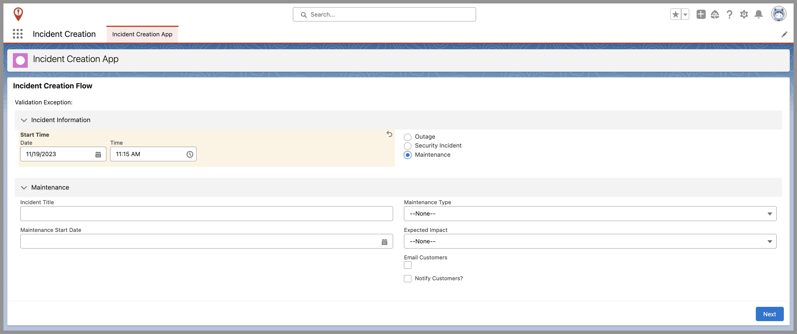 Creating Maintenance record page in Lightning.