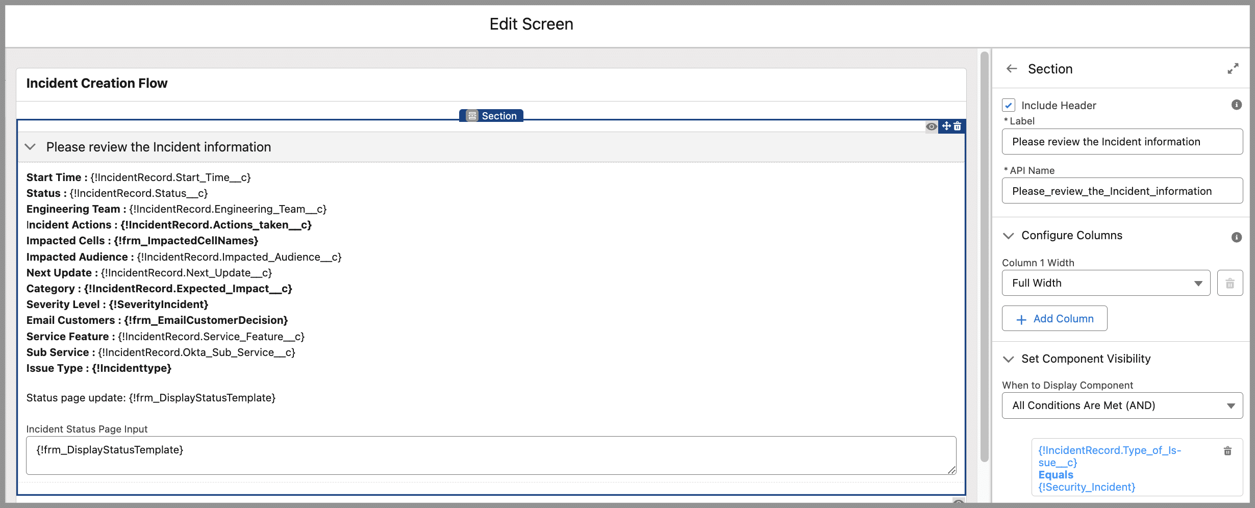 Conditional visibility of the summary screen.