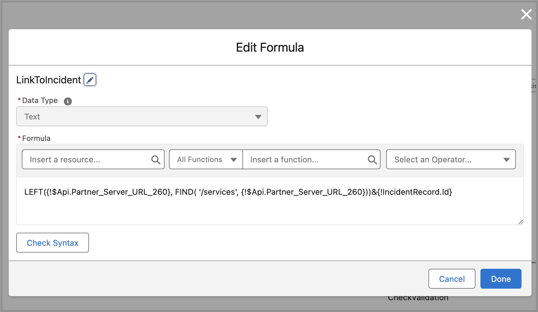 Formula for creating a hyperlink for the newly created record.