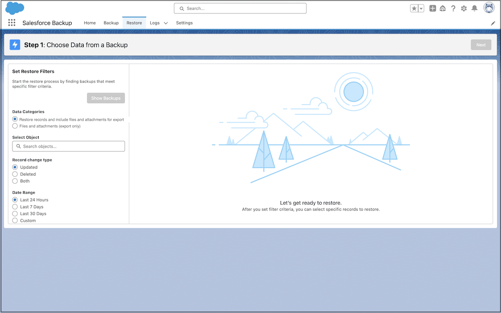 Restore filters now include options for exporting files and attachments.