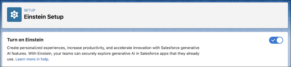 Einstein Setup page with Turn on Einstein enabled.