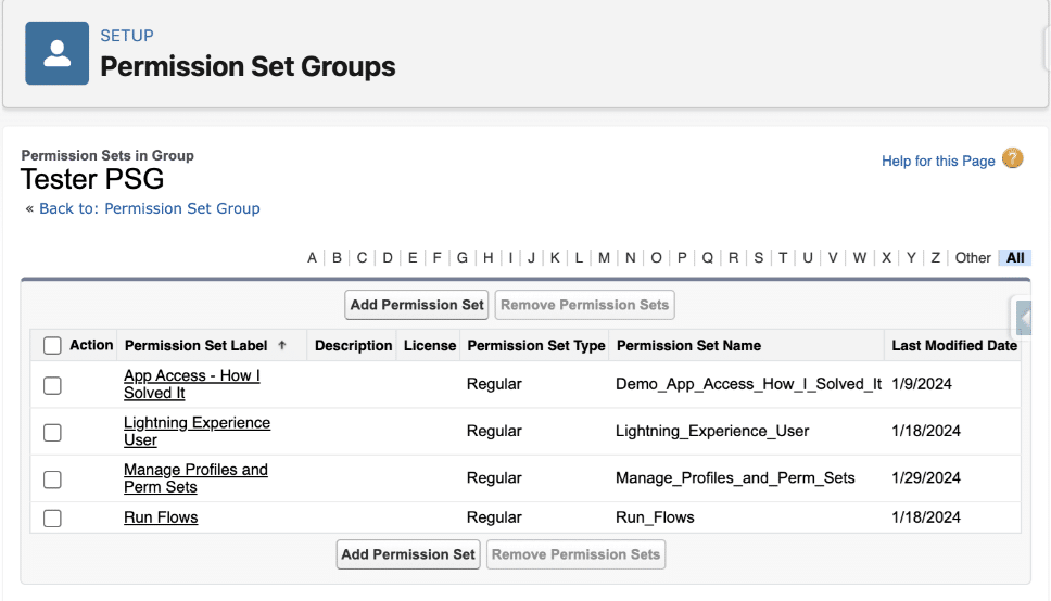 Permission Set Group setup.