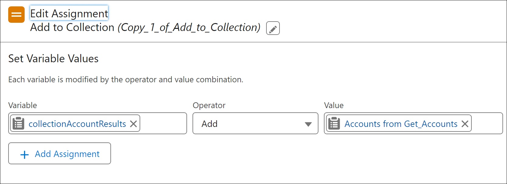 Demonstrates the use of an account record collection in a screen flow.