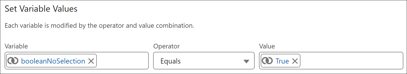 The No Selection value being set to highlight an error message for users.