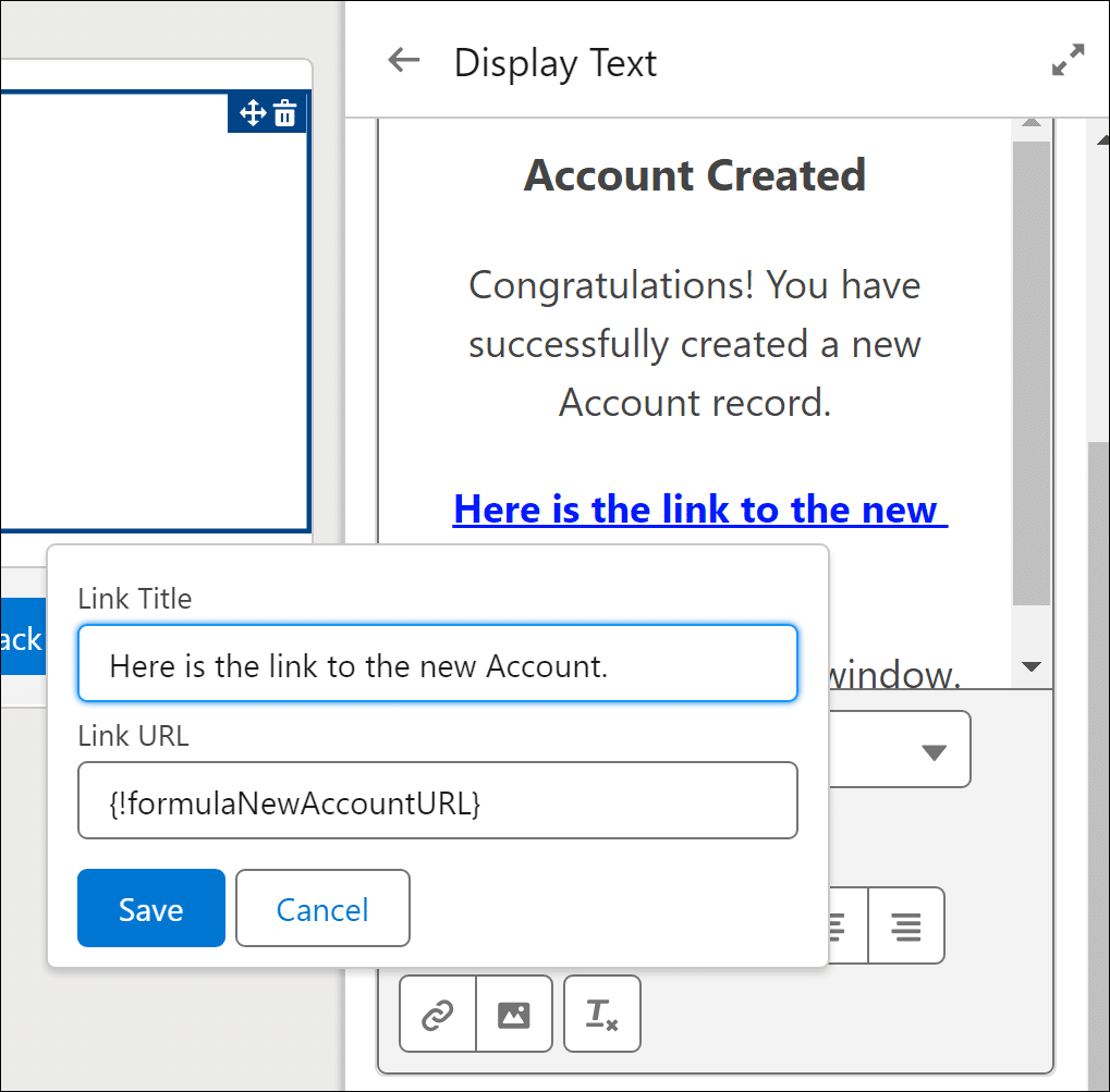 Display the use of hyperlinks within Display Text element with formulas.