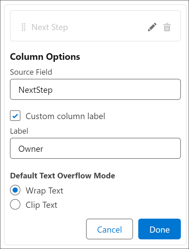 Renaming a column in a data table to suit the temporary need to display parent-level data.