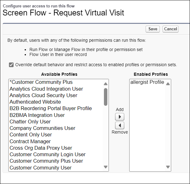 Screen flow permission override by profile.