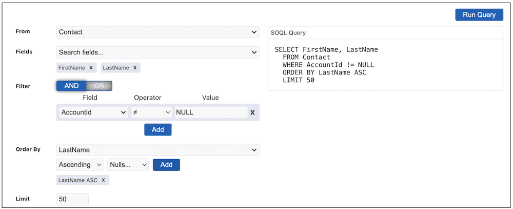 SOQL Builder UI Breaking down the parts of the creating a query.