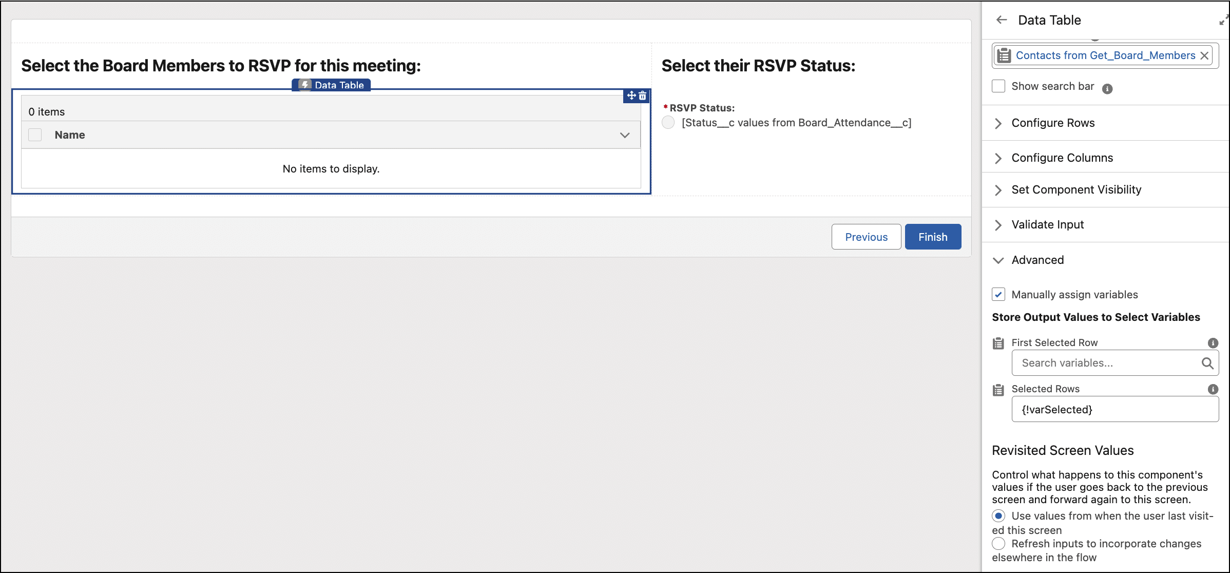 Configured data table component.