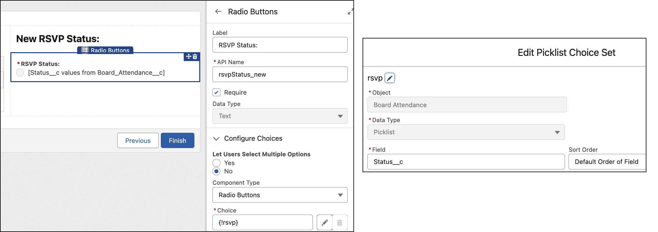 Picklist choice set that pulls the picklist items from the Board Attendance object.