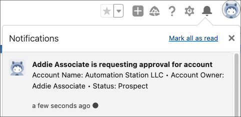 Approval Salesforce notification of an approval request.