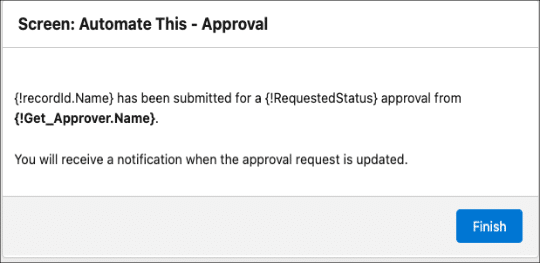 Screen flow confirmation screen that the approval request has been submitted.