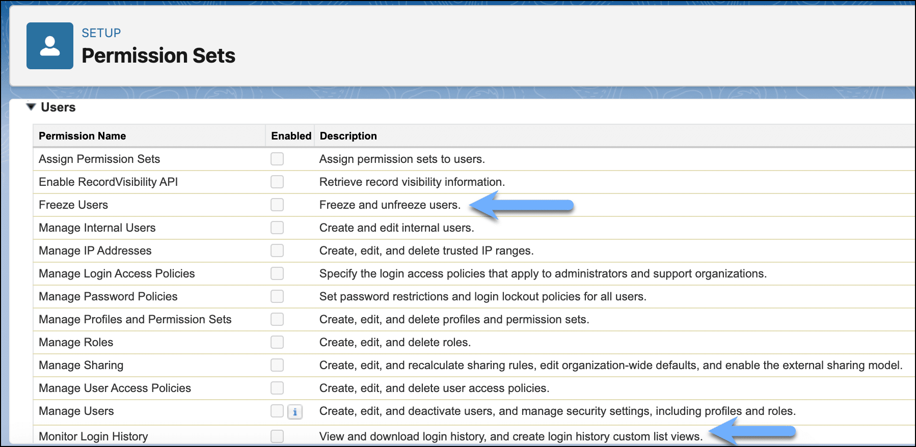 The new ‘Freeze Users’ and ‘Monitor Login History’ user permissions.