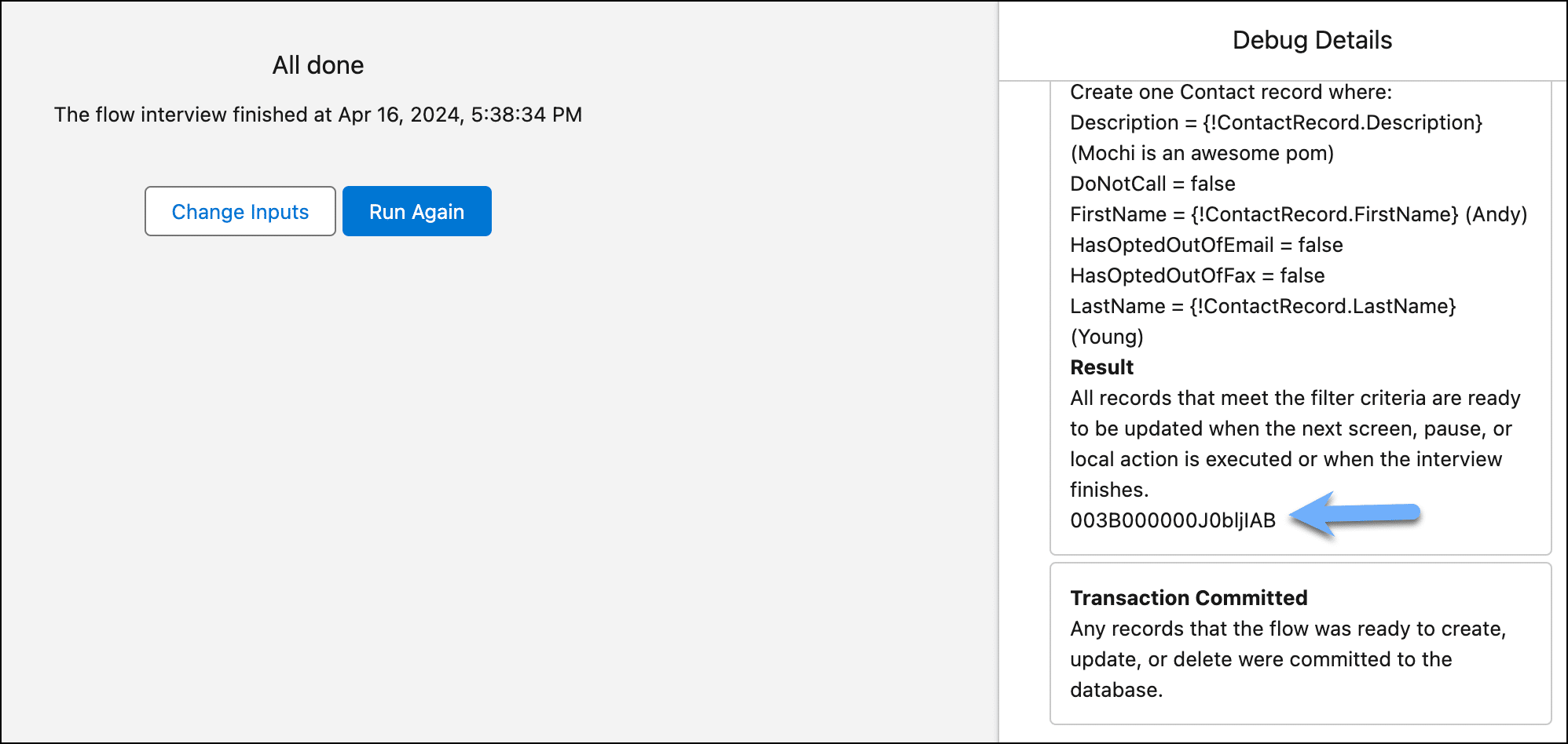 Debug feature lists the record ID that was the result of the Create Records element, but not if it created a new record or updated an existing one.