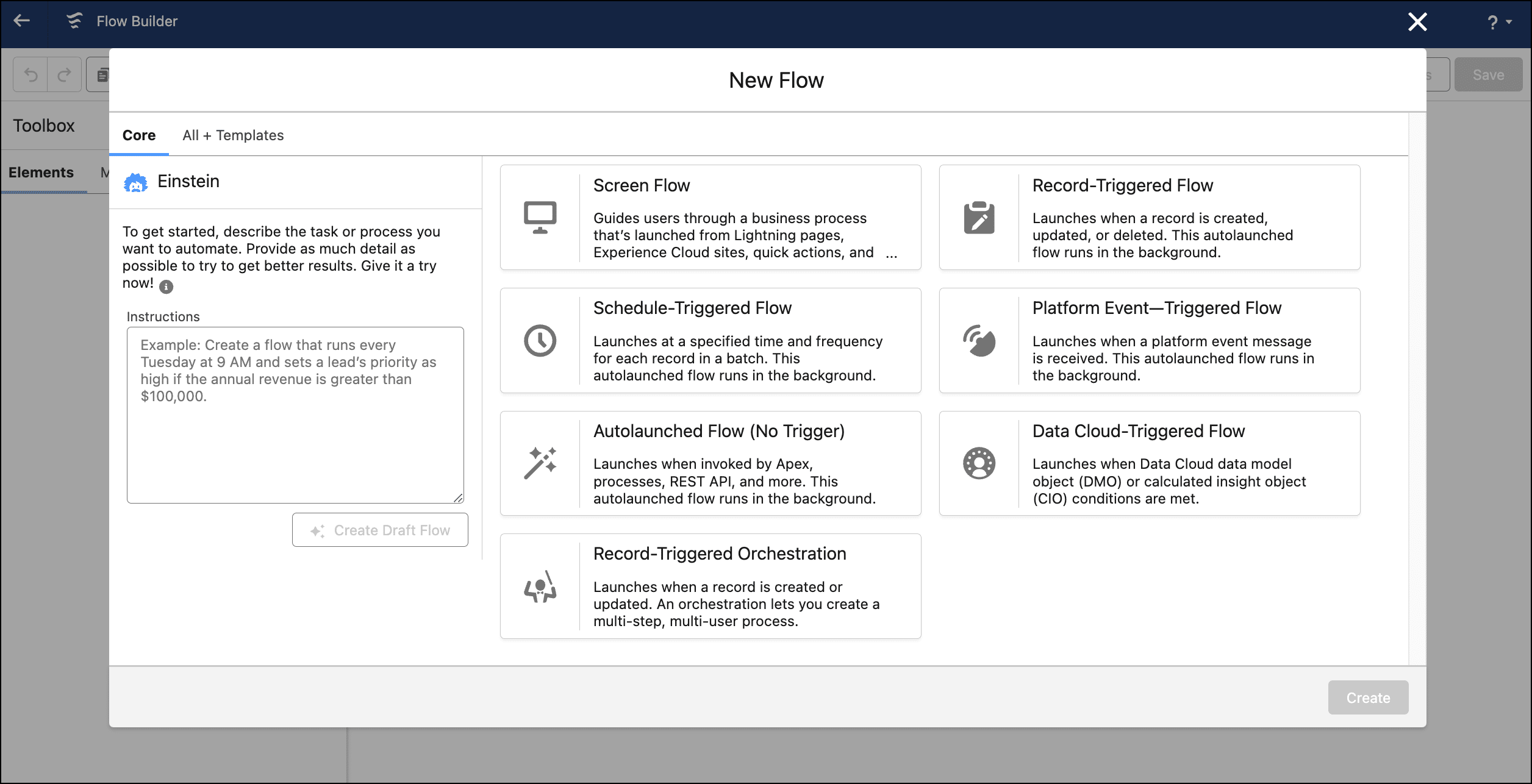 Create a draft flow with Einstein by describing your automation.