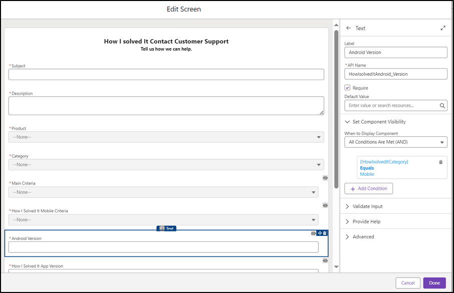 Product-specific Screen element.