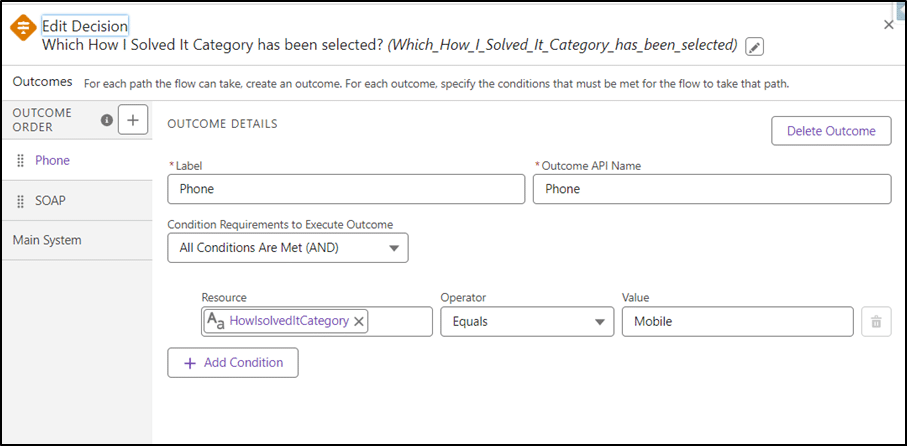 Decision element that determines the category selected.