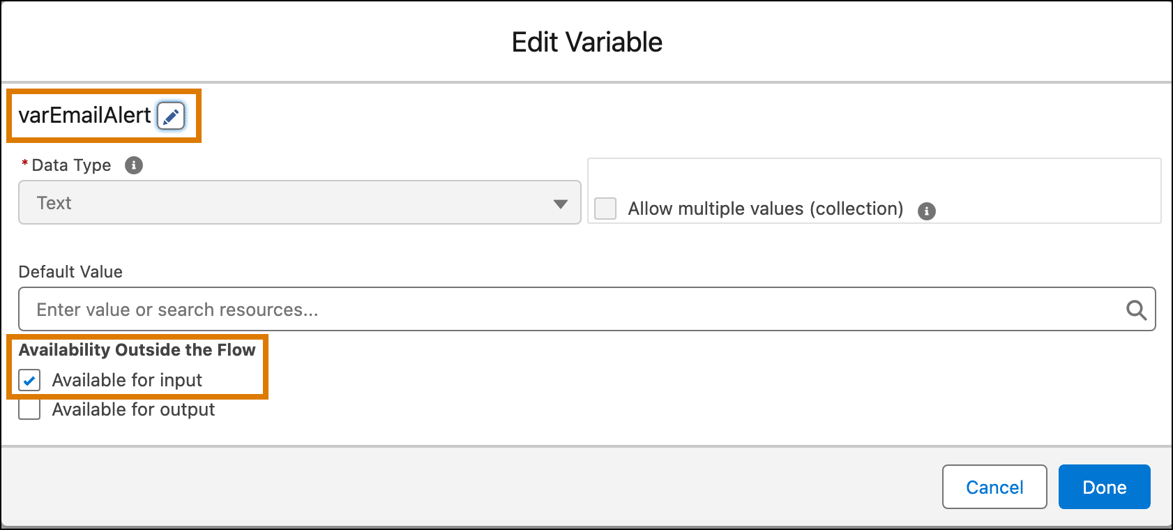 Configured varEmailAlert variable.